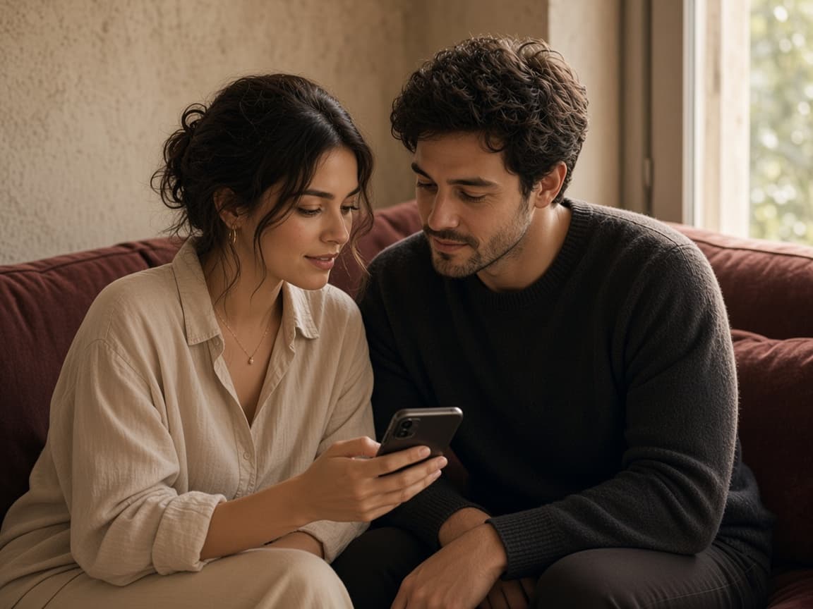 Telefonda hikâyelerine bakan çift